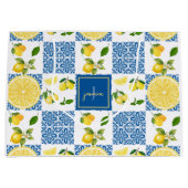 Lemon Monogram Name French Country Tile Pattern Groot Cadeauzakje (Voorkant)