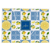 Lemon Monogram Name French Country Tile Pattern Groot Cadeauzakje (Achterkant)