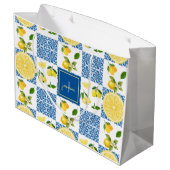 Lemon Monogram Name French Country Tile Pattern Groot Cadeauzakje (Achterkant Gekanteld)