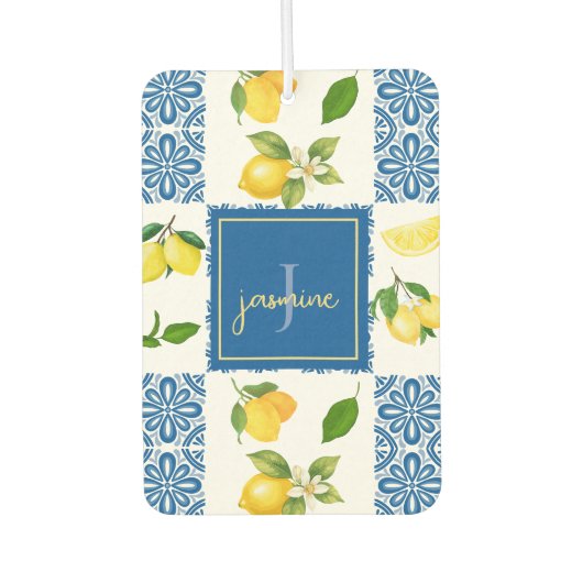 Lemon Monogram Name French Country Tile Pattern Luchtverfrisser (Voorkant)