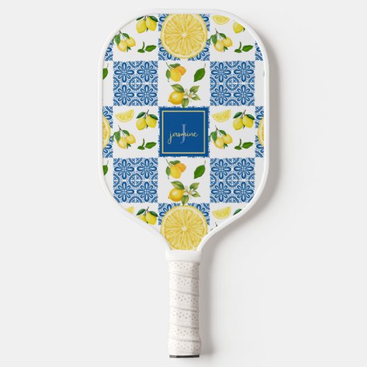 Lemon Monogram Name French Country Tile Pattern Pickleball Paddle (Voorkant)