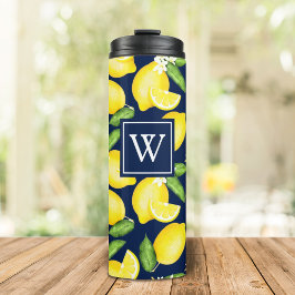 Lemon Monogram Navy Blue Thermal Tumbler Thermosbeker