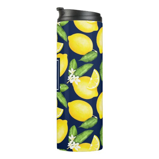 Lemon Monogram Navy Blue Thermal Tumbler Thermosbeker (Geroteerd rechts)