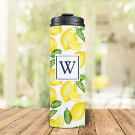 Lemon Monogram White Thermosbeker