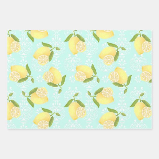 Lemon Motief Liefde blauw Inpakpapier Vel (Voorkant)