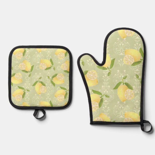 Lemon Motief Liefde Olive Ovenwant & Pannenlap Set (Voorkant)