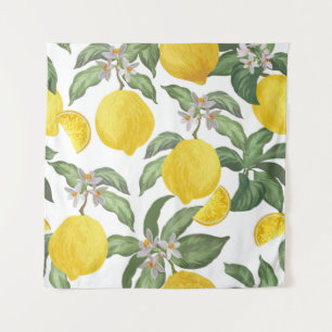 Lemon naadloos  patroon. Tropische vruchtenbac Wandkleed