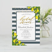 Lemon Navy Blue Striped Vrijgezellenfeest Kaart (Staand voorkant)