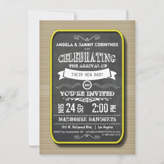 Lemon Neon Chalkboard Baby shower Invitation Kaart (Voorkant)