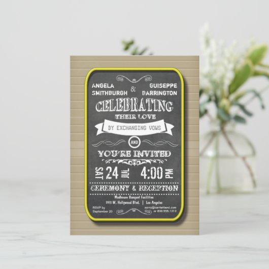 Lemon Neon Chalkboard Ceremonie en Ontvangst Kaart (Staand voorkant)