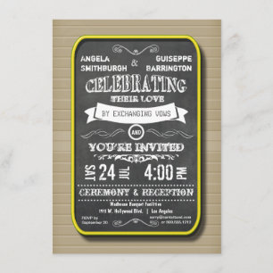 Lemon Neon Chalkboard Ceremonie en Ontvangst Kaart