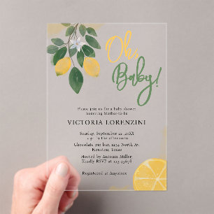 Lemon Oh Baby shower Acryluitnodiging Acryl Uitnodigingen