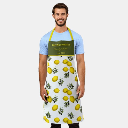 Lemon & Olive Patroon met aangepaste naam Schort (Gedragen)