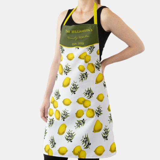  Lemon & Olive Patroon met aangepaste naam Schort (Insitu)