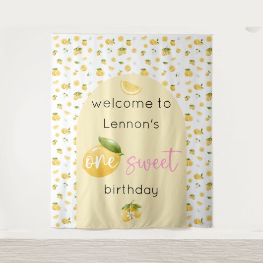 Lemon One Sweet 1st Birthday Achtergrond Tapestry Wandkleed (Voorkant)