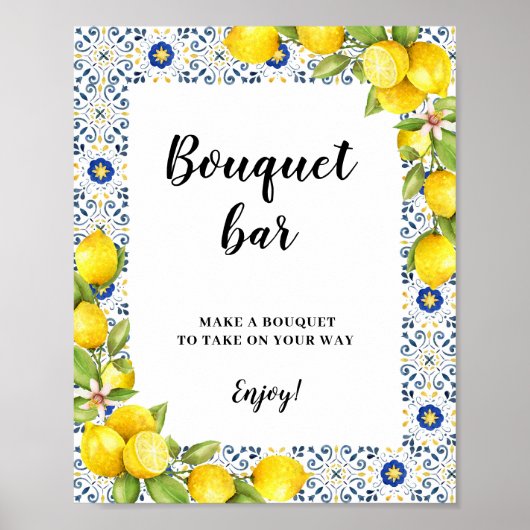Lemon op blauwe tegels Bouquet Bar Sign Poster (Voorkant)