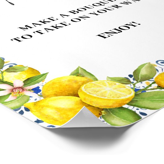 Lemon op blauwe tegels Bouquet Bar Sign Poster (Hoek)