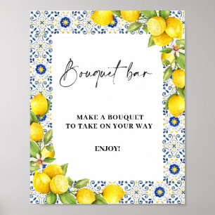Lemon op blauwe tegels Bouquet Bar Sign Poster