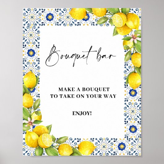 Lemon op blauwe tegels Bouquet Bar Sign Poster (Voorkant)