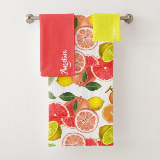 Lemon orange pink citrus Pattern name Bad Handdoek (Insitu)