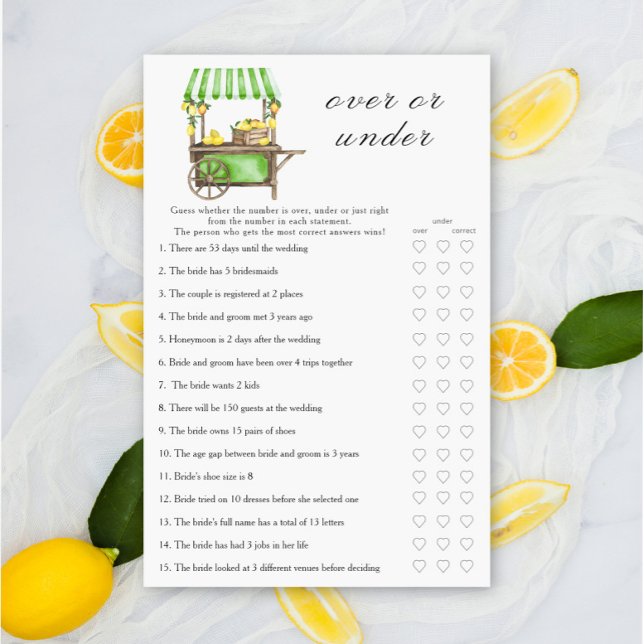 Lemon - Over or under bridal shower game (Creator heeft geüpload)