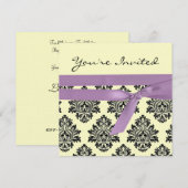 Lemon & paars linen Damask baby shower nodigen Kaart (Voorkant / Achterkant)