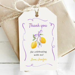 Lemon Paarse Bow Eerste Verjaardagsfeest Cadeaulabel