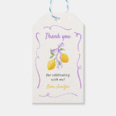 Lemon Paarse Bow Eerste Verjaardagsfeest Cadeaulabel (Voorkant)