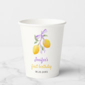 Lemon Paarse Bow Eerste Verjaardagsfeest Papieren Bekers (Voorkant)
