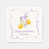 Lemon Paarse Bow Eerste Verjaardagsfeest Servet (Voorkant)