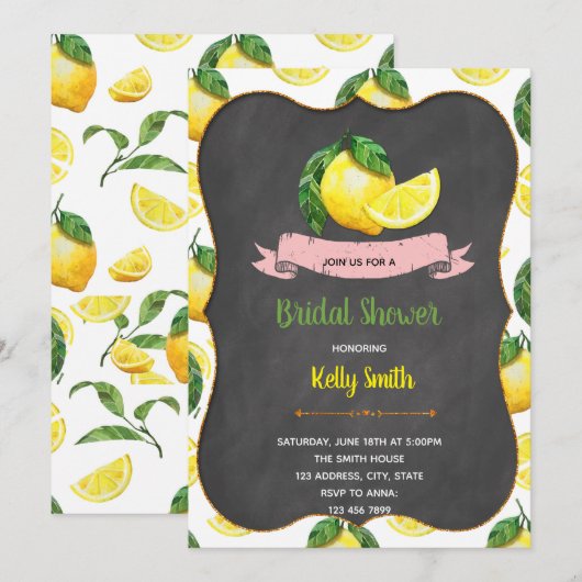Lemon party bridal douche-uitnodiging kaart (Voorkant / Achterkant)
