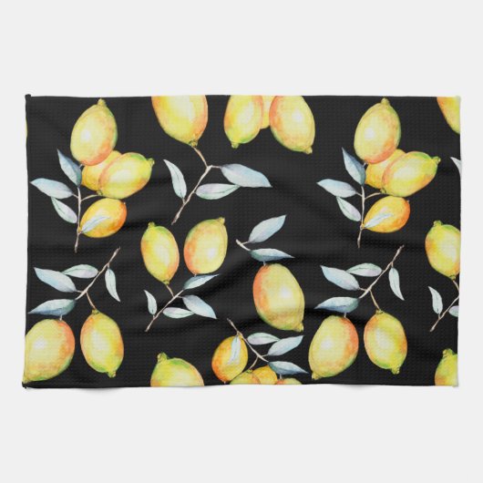 Lemon Pattern Black Theedoek (Horizontaal)