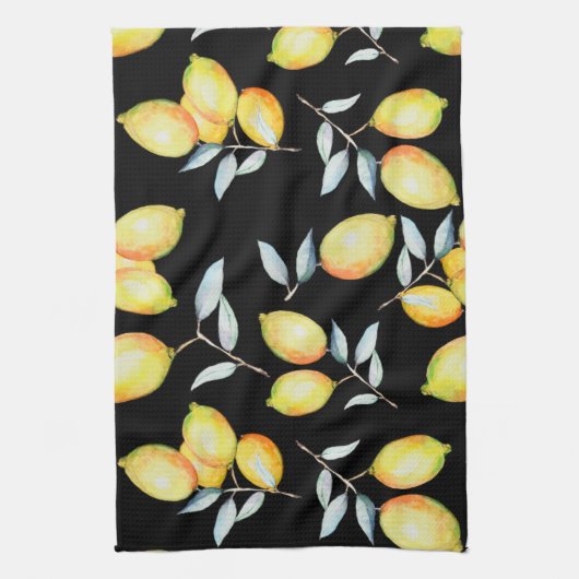 Lemon Pattern Black Theedoek (Verticaal)