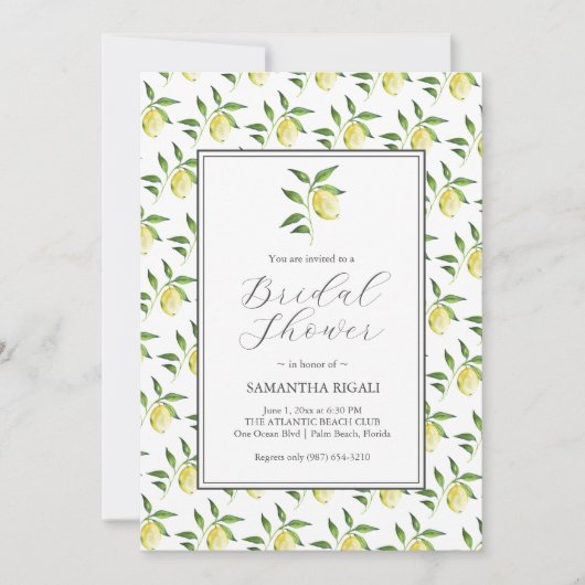 Lemon Pattern Bridal Shower Invitations Kaart (Voorkant)