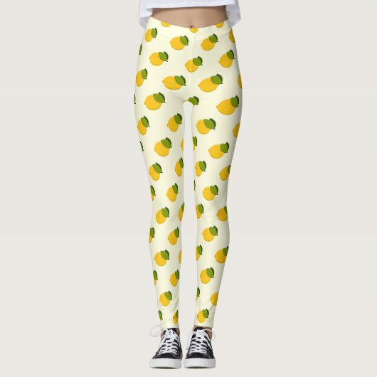 Lemon Pattern Cute Yellow and Green Citrus Fruit Leggings (Voorkant)