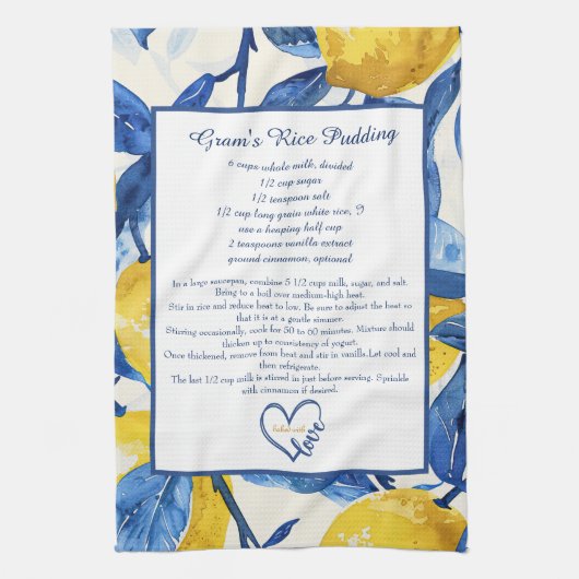 Lemon Pattern Familie Recept Schat Custom  Theedoek (Verticaal)