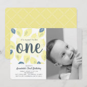 Lemon Pattern Foto 1e verjaardag Uitnodiging (Voorkant / Achterkant)