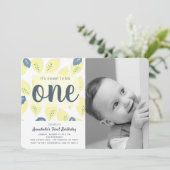 Lemon Pattern Foto 1e verjaardag Uitnodiging (Staand voorkant)