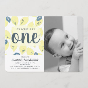 Lemon Pattern Foto 1st Birthday Party Invitation Kaart