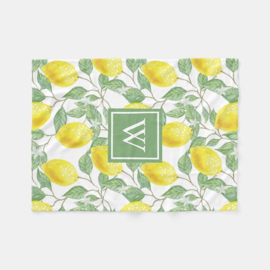 Lemon Pattern Green Monogram Fleece Deken (Voorkant (Horizontaal))