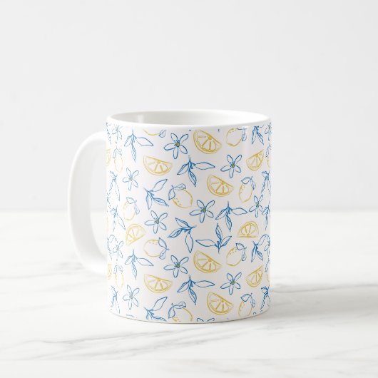 Lemon Pattern Hand Drawn - Koffie Mok (Voorkant links)