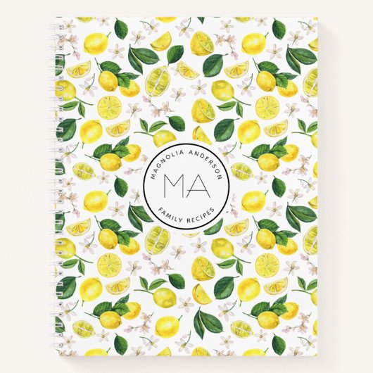 Lemon Pattern Monogram Name Recipe Notitieboek (Voorkant)