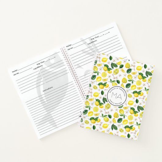Lemon Pattern Monogram Name Recipe Notitieboek (Binnen)