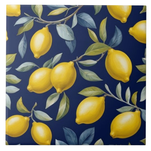 Lemon Pattern on Dark Navy Blue Tegeltje (Voorkant)
