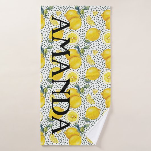 Lemon Pattern Persoonlijke naam Woordhanddoek Badhanddoek (Badhanddoek)