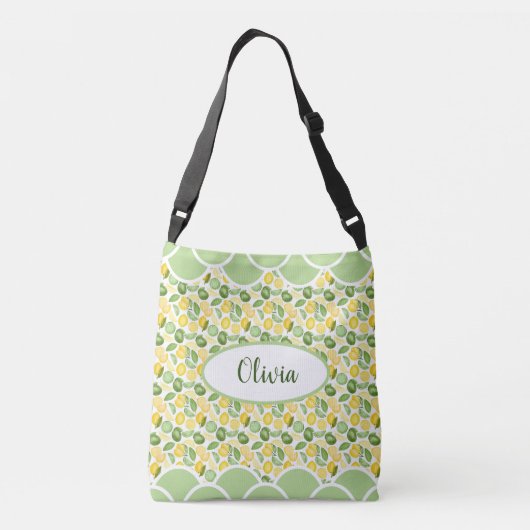 Lemon Pattern Waterverf Name Green Scallops Crossbody Tas (Achterkant)