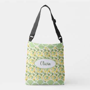 Lemon Pattern Waterverf Name Green Scallops Crossbody Tas
