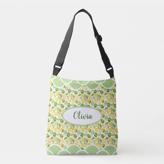 Lemon Pattern Waterverf Name Green Scallops Crossbody Tas (Voorkant)