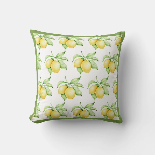 Lemon Pattern Waterverf Simple Green Trim Kussen (Voorkant)