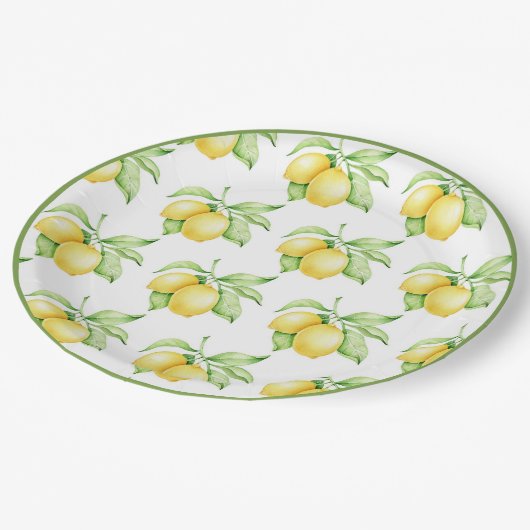 Lemon Pattern Waterverf Simple Green Trim Papieren Bordje (Gekanteld)